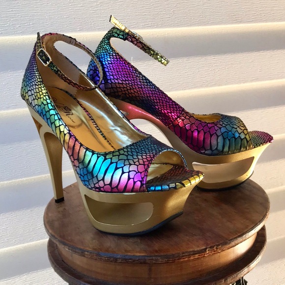 Wild Rose Shoes - Rainbow Snake skin Platform Heels